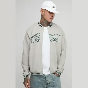 Jackets & Coats Tall Oversized Jersey Man Embroidered Varsity Jacket