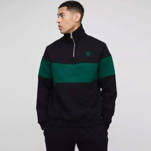 Regular Fit Man Official Colour Block Zip Funnel Neck Sweat