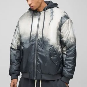 Jackets & Coats Oversized Abstract Print Hooded Bomber Jacket In Charcoal