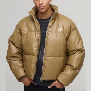 Jackets & Coats Boxy Fit Curved Hem PU Puffer Jacket