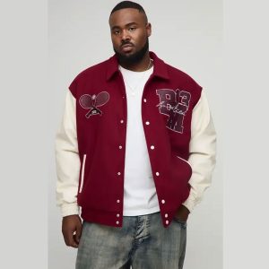 Jackets & Coats Plus Oversized Fit Tennis Applique Varsity Bomber Jacket