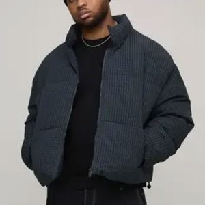 Jackets & Coats Plus Oversized Check Ripstop Funnel Neck Puffer Jacket