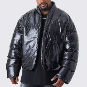 Jackets & Coats Plus Boxy High Shine Volume Padded Puffer Bomber Jacket