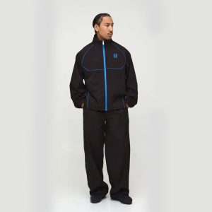 Tracksuits Oversized Funnel Neck Zip Through Nylon Pipe Detail Tracksuit