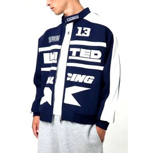 Jackets & Coats Boxy Fit Moto Biker Neck Jersey Varsity Jacket