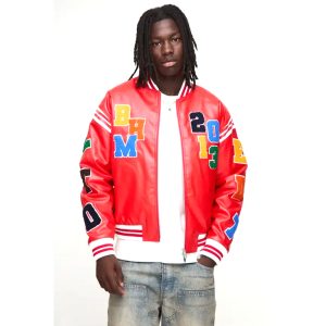 Jackets & Coats Boxy Fit Letter Badge Applique PU Varsity Bomber Jacket